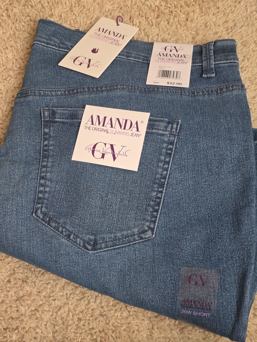 Gloria Vanderbilt Amanda High-Rise Jeans — Medium Blue Size 20W Short NWT